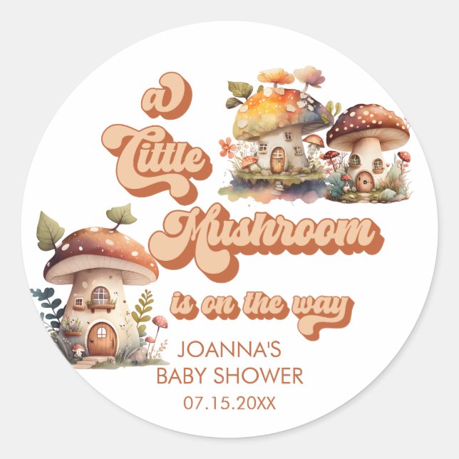 Sticker Rond Champignon | Faveurs d'un Baby shower non sexiste (Devant)