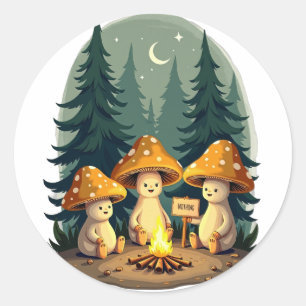 Sticker Rond Champignon Feu de Camp Positivité Restez Positif R