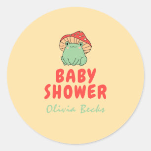 Sticker Rond Champignons avec Baby shower de grenouille