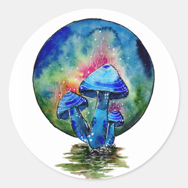 Sticker Rond Champignons bleus toxiques (Devant)