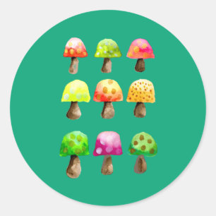 Sticker Rond Champignons colorés bien fait professeur classique