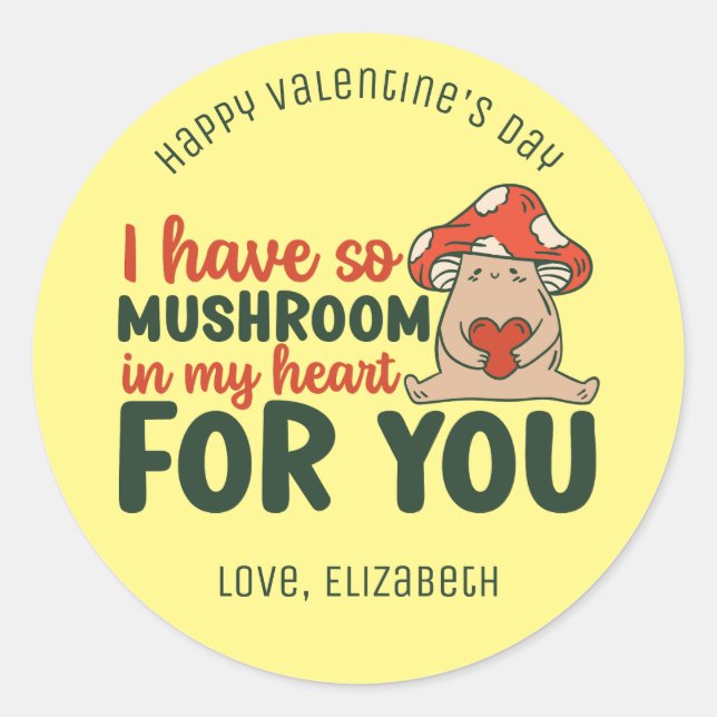 Sticker Rond Champignons Dans Mon Coeur Amusant Pun Cute Valent (Devant)