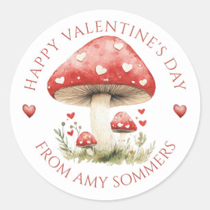 Sticker Rond Champignons d'aquarelle Heureuse Sainte-Valentin p