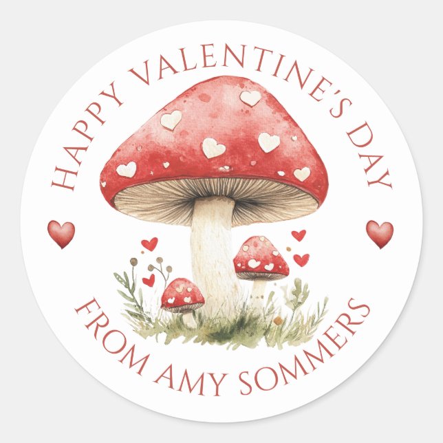 Sticker Rond Champignons d'aquarelle Heureuse Sainte-Valentin p (Devant)