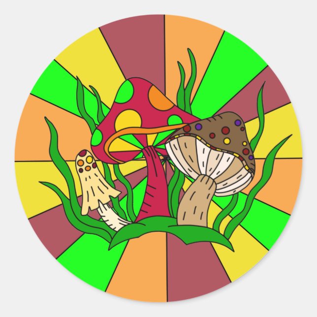 Sticker Rond Champignons magiques rétro (Devant)