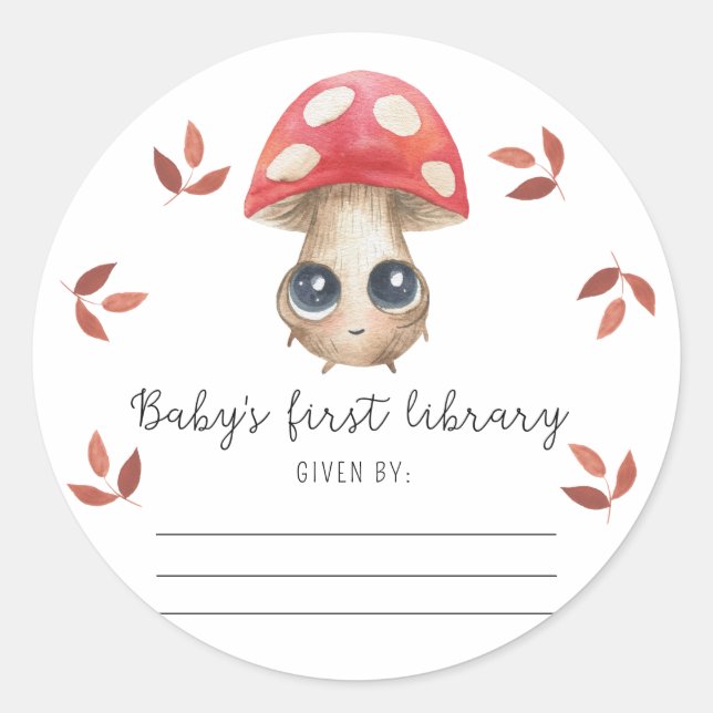 Sticker Rond Champignons mignons - bibliothèque, livres pour bé (Devant)