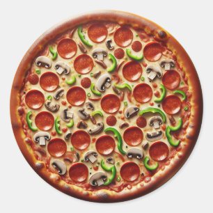 Sticker Rond Champignons, poivrons verts et pizza Pepperoni