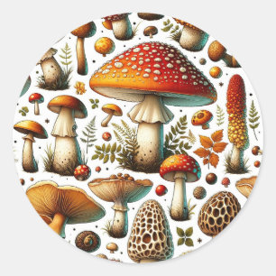 Sticker Rond Champignons sauvages Whimsical