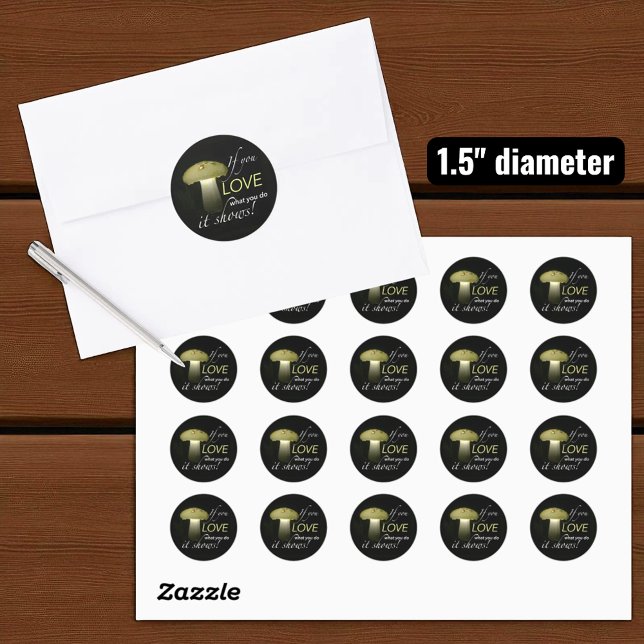 Sticker Rond Champignons solaires brillants avec citation inspi (1.5" diameter sticker and sheet)