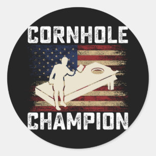 Sticker Rond Champion de Cornhole Drapeau Américain USA 4 Juill