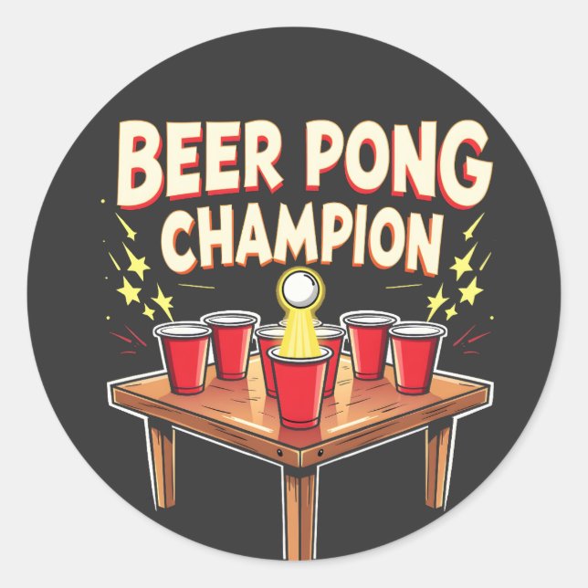 Sticker Rond Champion de la bière Pong Ping Pong Boire (Devant)