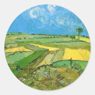 Sticker Rond Champs de blé de Van Gogh à Auvers sous un ciel nu