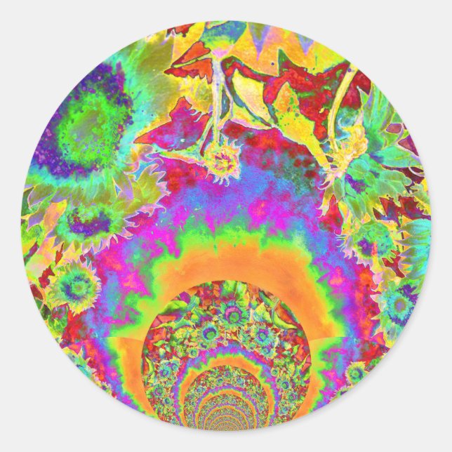 Sticker Rond Champs de tournesol d'aquarelle rétro élégant (Devant)