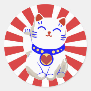 Sticker Rond Chanceux chat neko sur soleil levant