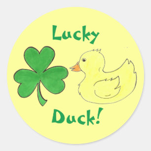 Sticker Rond Chanceux Shamrock de canard Ducky St. Patricks Sti