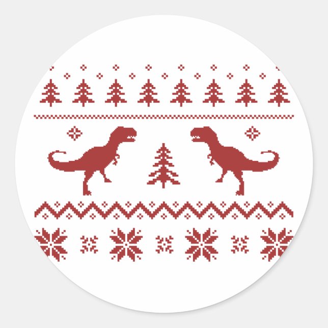 Sticker Rond Chandail de Noël de T-Rex Dinosaur (Devant)