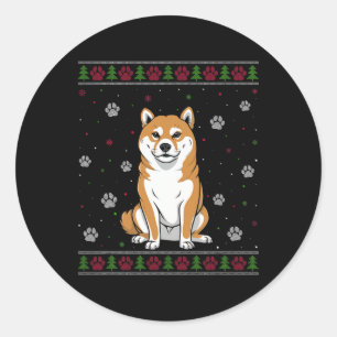 Sticker Rond Chandail de Noël Shiba Inu Xmas Animal chien Lo