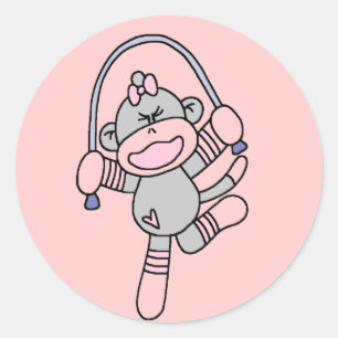 Sticker Rond Chandail de sock Monkey Jumping T-shirts et cadeau