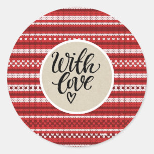 Sticker Rond Chandail De Vacances Knit Rustique Kraft Avec Amou