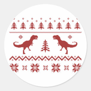 Sticker Rond Chandail laid de Noël de dinosaure de T-Rex