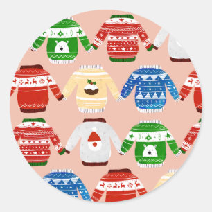 Sticker Rond Chandail moche de Noël rose
