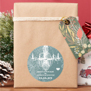 Sticker Rond Chandelier Aqua Vintage Damask