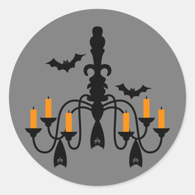 Sticker Rond Chandelier d'Halloween et chauves-souris (Devant)