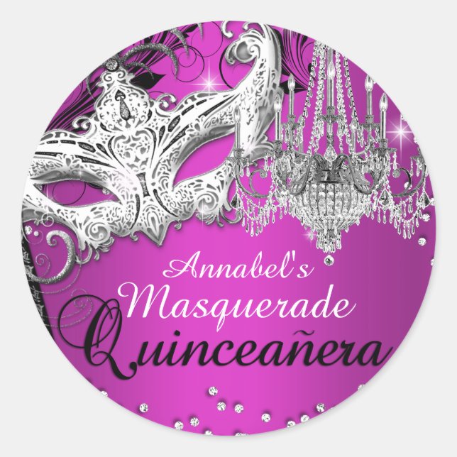 Sticker Rond Chandelier rose chaud Masquerade Quinceanera Stick (Devant)