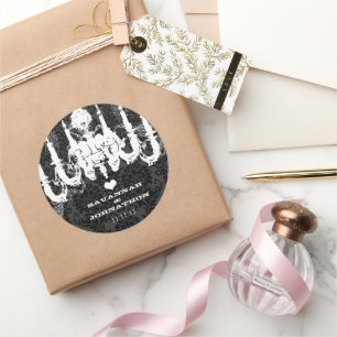 Sticker Rond Chandelier Vintage noir et gris Damask Mariage
