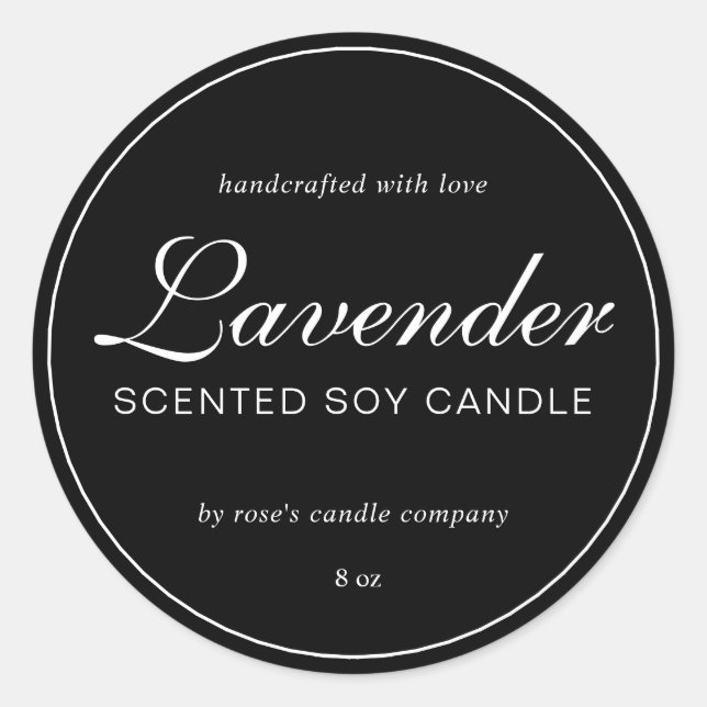 Sticker Rond Chandelle Chic Calligraphie noir Soy fait maison (Devant)