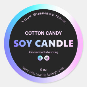 Sticker Rond Chandelle de soja couleur Iridescente Coton Candy