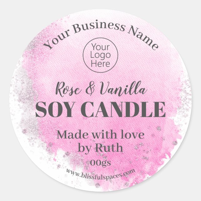Sticker Rond Chandelle de soja parfumée rose Melt Logo Étiquett (Devant)