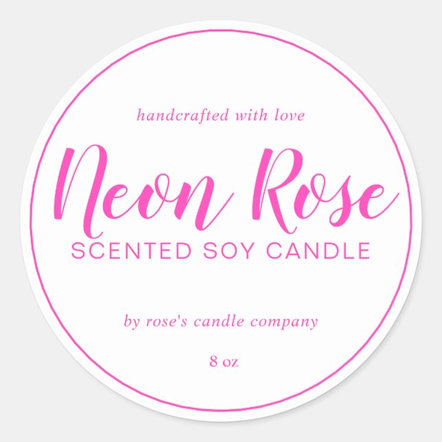 Sticker Rond Chandelle de Soy Chic Calligraphie Neon Rose (Devant)