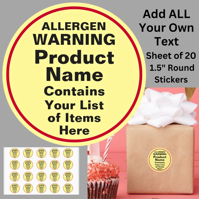 Sticker Rond Change ALL TEXT Allergen Warning, Black Red Yellow (Créateur téléchargé)