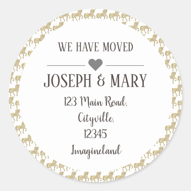 Sticker Rond Changement d'adresse motif de licorne rose (Devant)