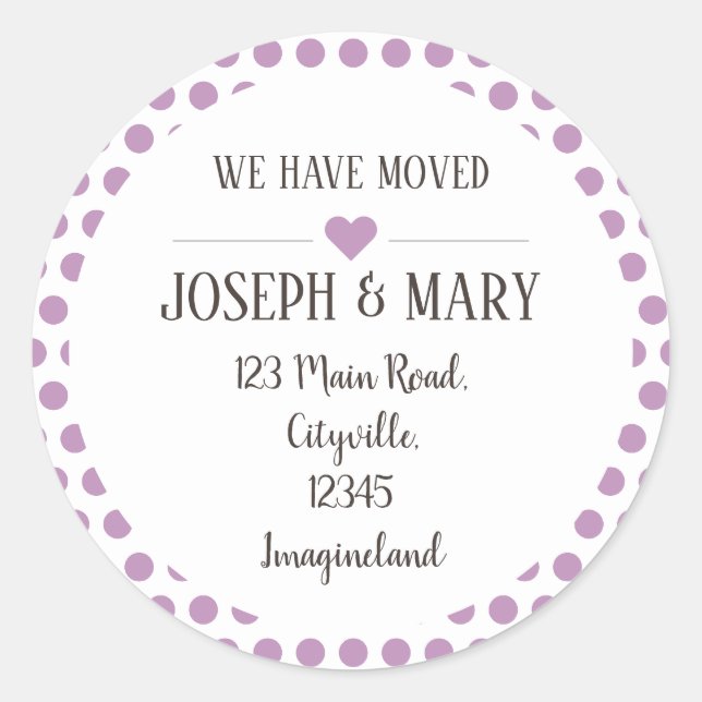 Sticker Rond Changement d'adresse pois argent violet (Devant)