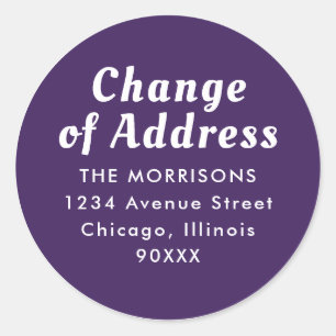 Sticker Rond changement d'étiquette d'adresse blanc violet