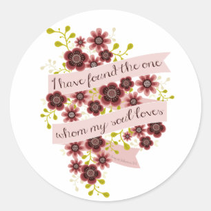 Sticker Rond Chanson de floral romantique de citation d'amour