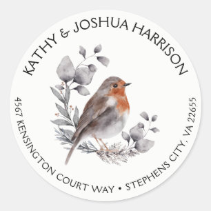 Sticker Rond Chanson de Noël Oiseau et verdure argentée