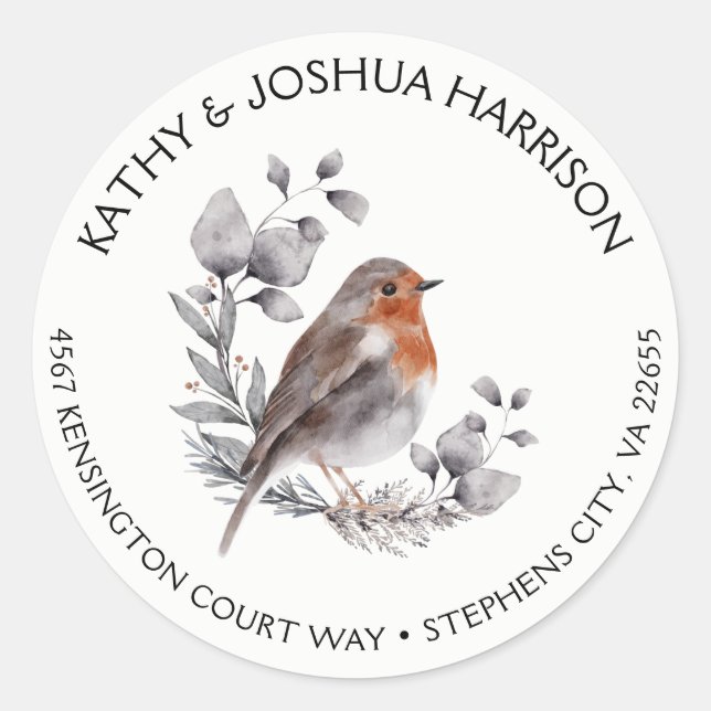 Sticker Rond Chanson de Noël Oiseau et verdure argentée (Devant)