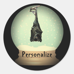 Sticker Rond Chanter la chauve-souris neige globe noir vintage