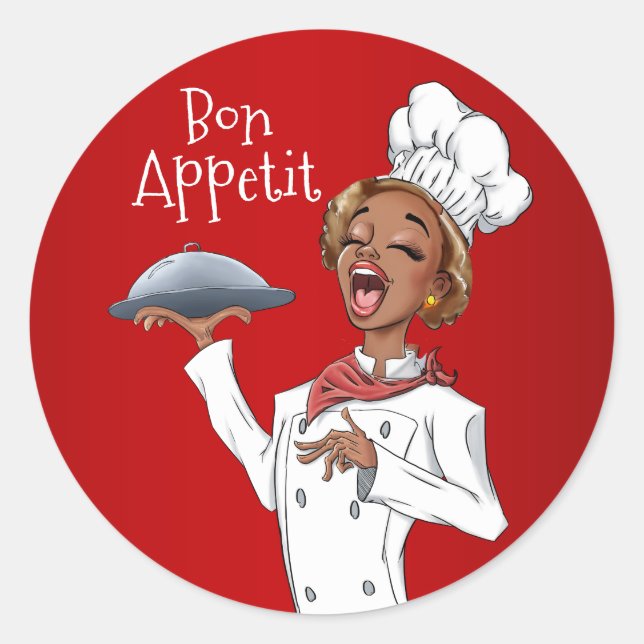 Sticker Rond Chanter la chef femme sur l'Arrière - plan rouge (Devant)