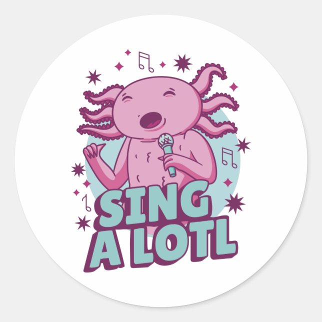 Sticker Rond Chanter un long chant Axolotl (Devant)