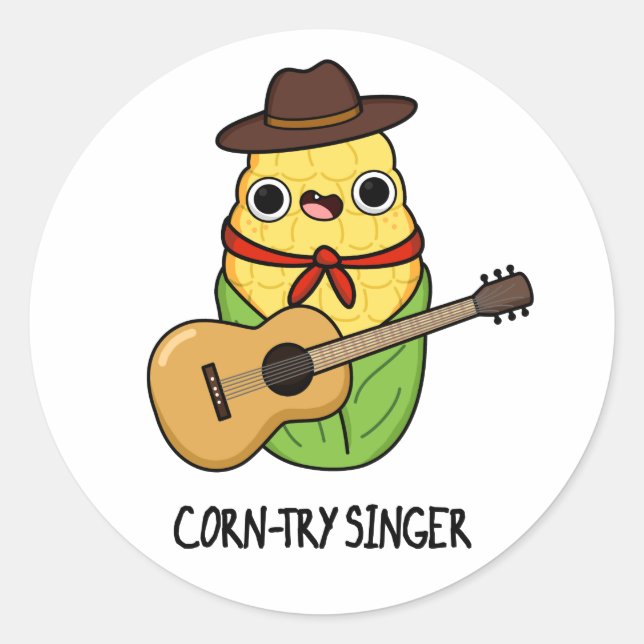 Sticker Rond Chanteur de corne Funny Corn Pun (Devant)
