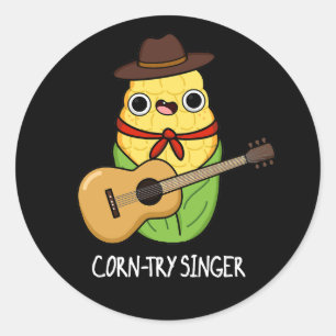 Sticker Rond Chanteur de corne Funny Corn Pun Dark BG