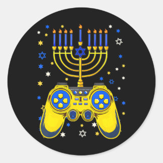 Sticker Rond Chanukah Juif Menorah Gamer Drôle Jeu