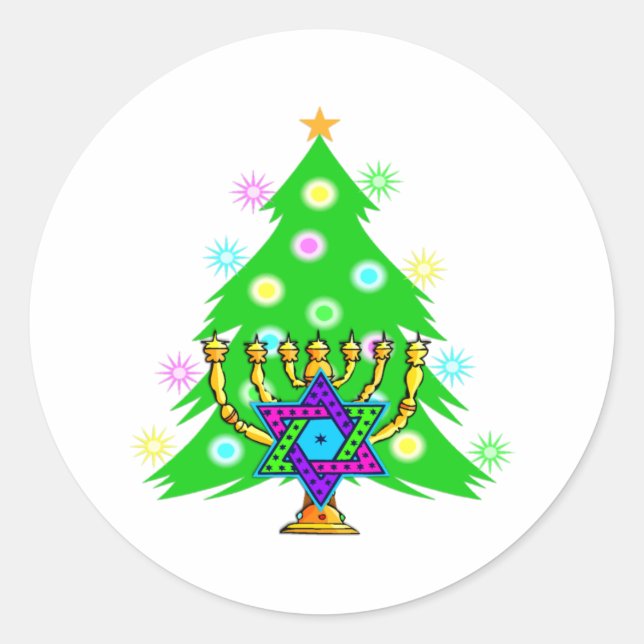 Sticker Rond Chanukkah et la carte de Noël (Devant)