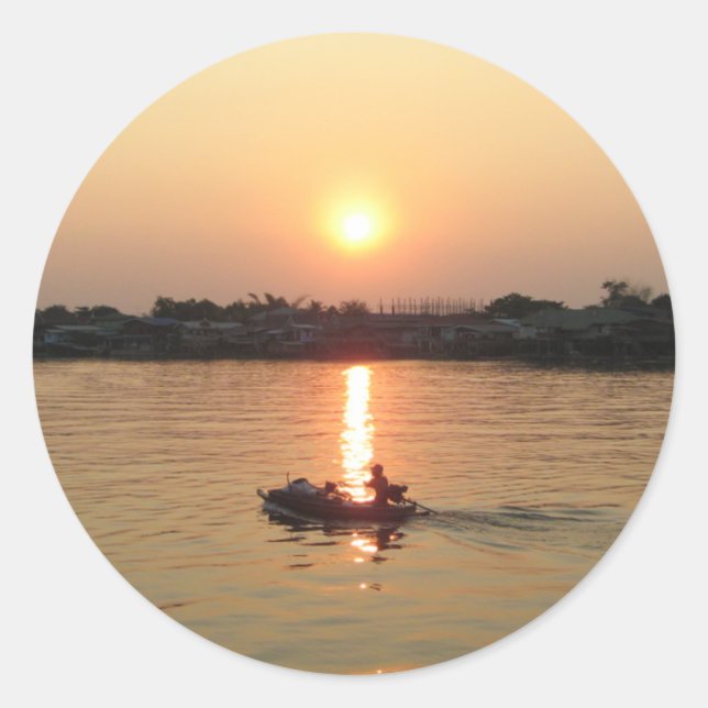 Sticker Rond Chao Phraya River Sunset ... Ayutthaya, Thaïlande (Devant)