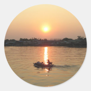 Sticker Rond Chao Phraya River Sunset ... Ayutthaya, Thaïlande