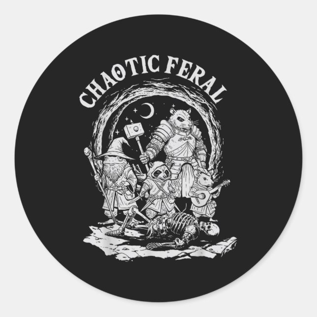 Sticker Rond Chaotic Feral Funny Rpg Party Fantasy Animal Meme  (Devant)